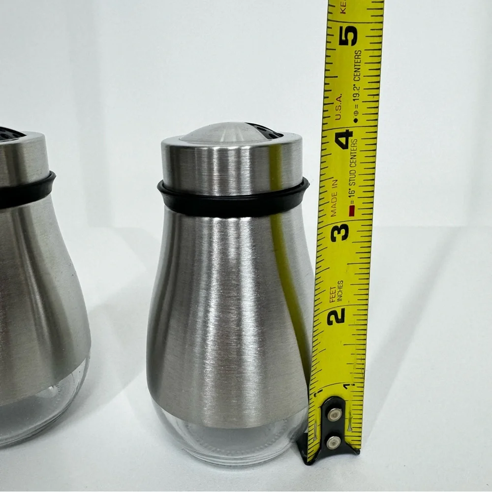 Salt & Pepper Shakers Two Size Plastic Sifters Snap On Top Stainless Steel Glass